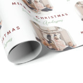 Elegant Script Merry kerstfamilie naam foto Cadeaupapier (Rol Hoek)