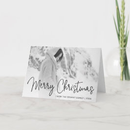 Elegant Script Merry Kerstfoto Feestdagen Kaart