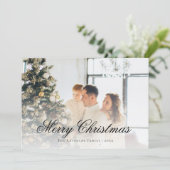 Elegant Script Merry Kerstfoto Feestdagenkaart (Staand voorkant)