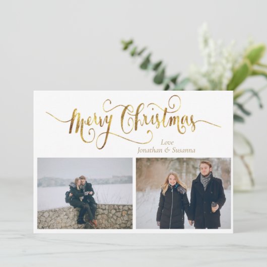 Elegant Script Merry Kerstfoto Feestdagenkaart (Staand voorkant)