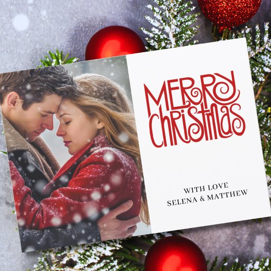 Elegant Script Merry Kerstfoto Feestdagenkaart