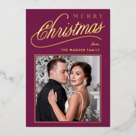 Elegant Script Merry Kerstfoto Folie Feestdagenkaart