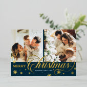 Elegant Script 'Merry Kerstmis' 2 Foto Gold Foil Folie Feestdagenkaart (Staand Voorkant)