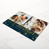 Elegant Script 'Merry Kerstmis' 2 Foto Gold Foil Folie Feestdagenkaart (Gedraaid)