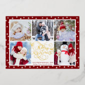 Elegant Script Merry Kerstmis 5 Foto Collage Folie Feestdagenkaart (Voorkant)