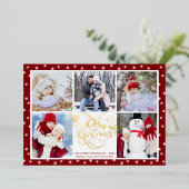 Elegant Script Merry Kerstmis 5 Foto Collage Folie Feestdagenkaart (Staand Voorkant)