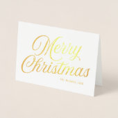 Elegant Script Merry Kerstmis met foto Folie Kaarten (Voorkant)