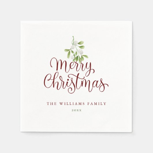 Elegant Script Merry Kerstmis Mistletoe Holiday Servet (Voorkant)