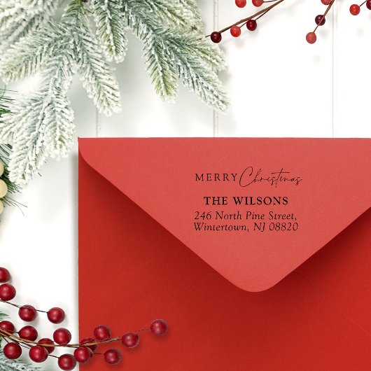 Elegant Script Merry-kerstretouradres Rubberstempel