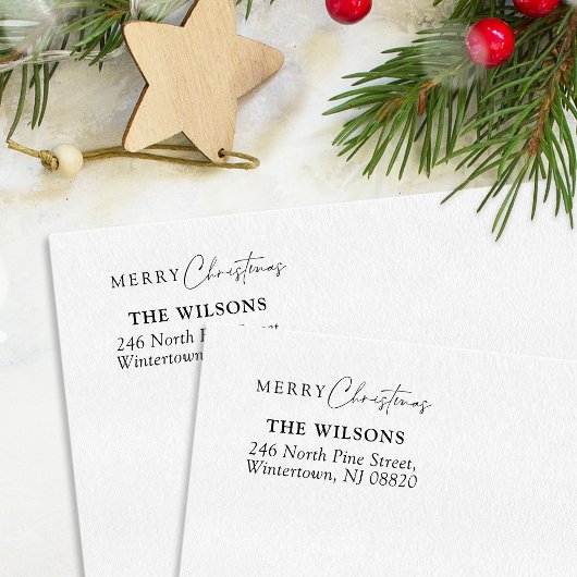 Elegant Script Merry-kerstretouradres Rubberstempel