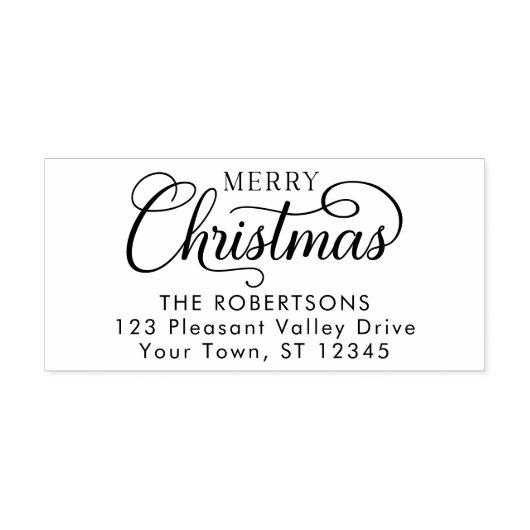 Elegant Script Merry-kerstretouradres Zelfinktende Stempel (Design)