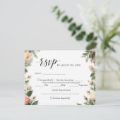 Elegant script met bloemen- en maaltijdkeuze RSVP (Staand voorkant)
