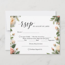 Elegant script met bloemen- en maaltijdkeuze RSVP Kaartje