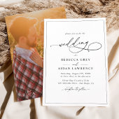 Elegant script met foto's achter bruiloft kaart