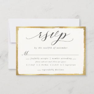 Elegant script met Gold Edge Meal Choice Wedding RSVP Kaartje