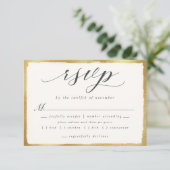 Elegant script met Gold Edge Meal Choice Wedding RSVP Kaartje (Staand voorkant)