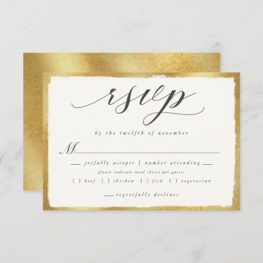 Elegant script met Gold Edge Meal Choice Wedding RSVP Kaartje (Voorkant / Achterkant)