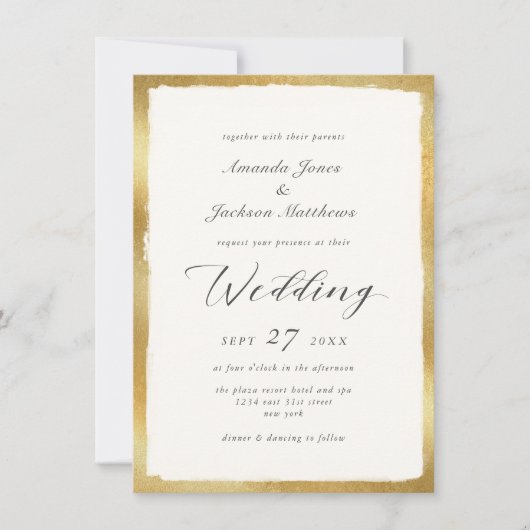 Elegant script met Gold Edge Semi formele bruiloft Kaart (Voorkant)