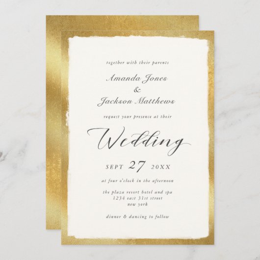 Elegant script met Gold Edge Semi formele bruiloft Kaart (Voorkant / Achterkant)