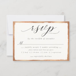 Elegant script met koperen maaltijd keuze bruiloft RSVP kaartje