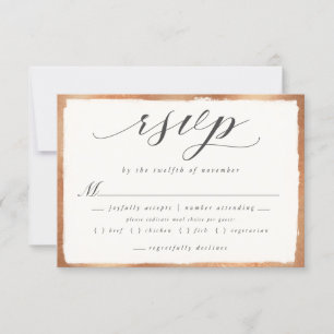 Elegant script met koperen maaltijd keuze bruiloft RSVP kaartje