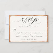 Elegant script met koperen maaltijd keuze bruiloft RSVP kaartje (Voorkant)