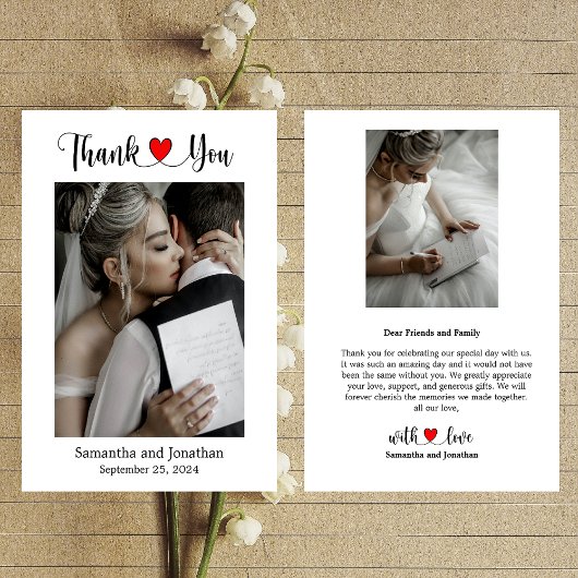Elegant script met Red Heart Weddenfoto Bedankkaart