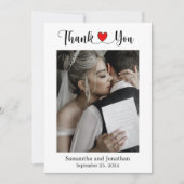 Elegant script met Red Heart Weddenfoto Bedankkaart (Voorkant)