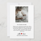 Elegant script met Red Heart Weddenfoto Bedankkaart (Achterkant)
