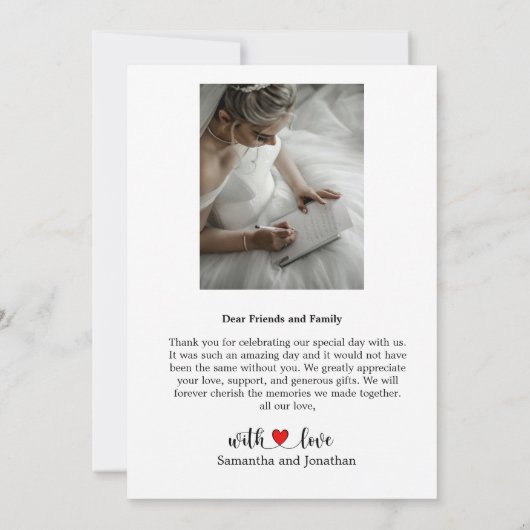 Elegant script met Red Heart Weddenfoto Bedankkaart (Achterkant)