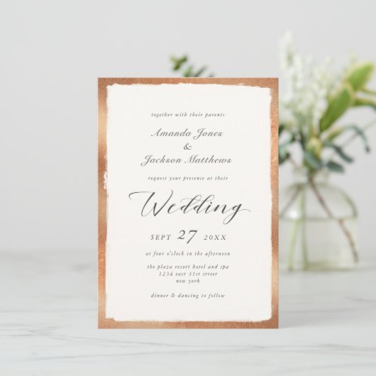 Elegant script met Roos Gold Semi Formele bruiloft Kaart (Staand voorkant)