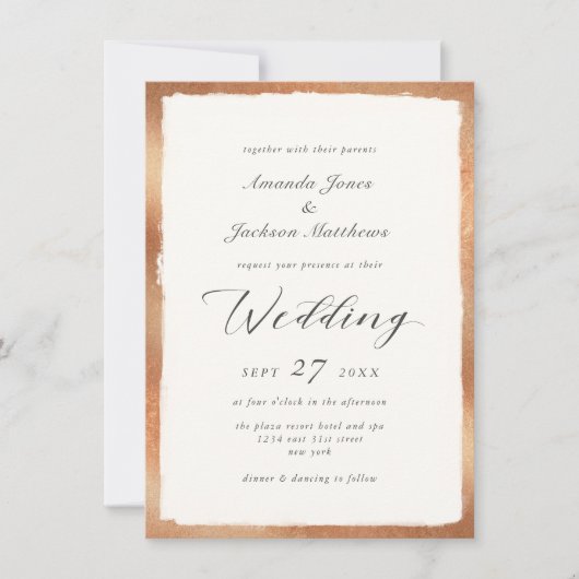 Elegant script met Roos Gold Semi Formele bruiloft Kaart (Voorkant)