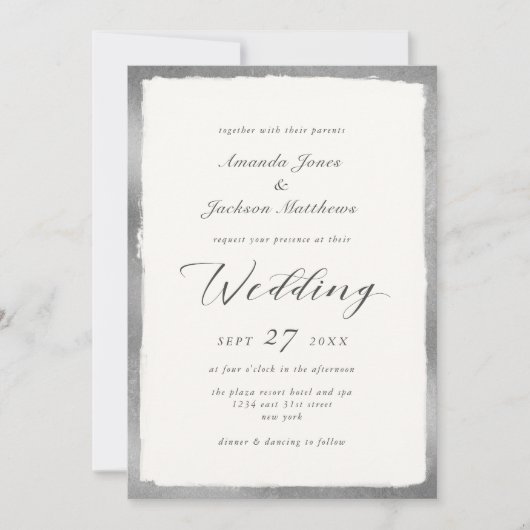 Elegant script met Silver Edge Minimal Wedding Kaart (Voorkant)