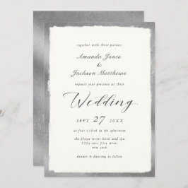 Elegant script met Silver Edge Minimal Wedding Kaart