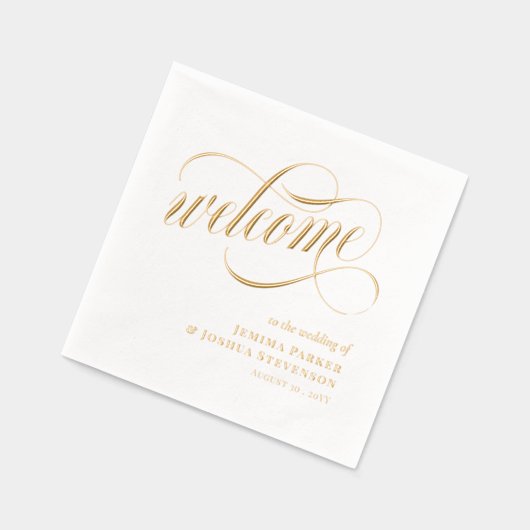 Elegant script met wervelingen bruiloft welkom gou folie servetten (Links)