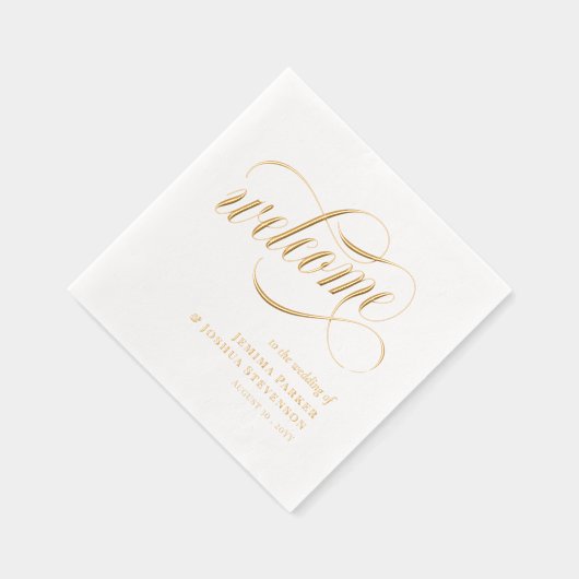Elegant script met wervelingen bruiloft welkom gou folie servetten (Rechts)