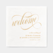 Elegant script met wervelingen bruiloft welkom gou folie servetten (Voorkant)