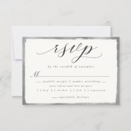 Elegant script met zilveren maaltijd keuze bruilof RSVP kaartje