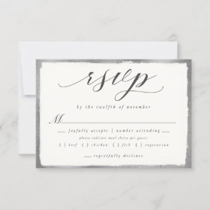 Elegant script met zilveren maaltijd keuze bruilof RSVP kaartje