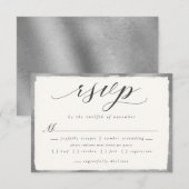 Elegant script met zilveren maaltijd keuze bruilof RSVP kaartje (Voorkant / Achterkant)