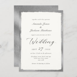 Elegant script met zilveren semi-formele bruiloft kaart