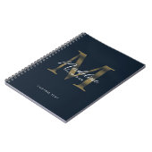 Elegant Script Metaal Navy Blauw Goud Monogram Notitieboek (Linkerzijde)