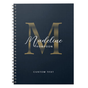 Elegant Script Metaal Navy Blauw Goud Monogram Notitieboek