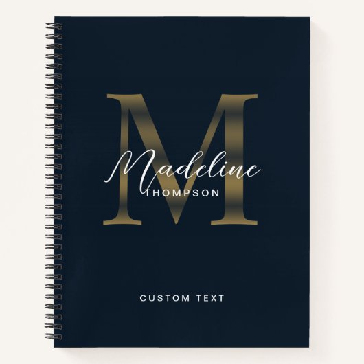 Elegant Script Metaal Navy Blauw Goud Monogram Notitieboek (Voorkant)