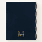 Elegant Script Metaal Navy Blauw Goud Monogram Notitieboek (Achterkant)