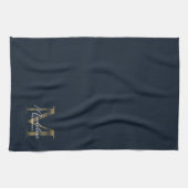 Elegant Script Metaal Navy Blauw Goud Monogram Theedoek (Horizontaal)