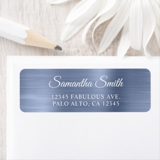 Elegant Script Metaalachtig Stofblauw Etiket (Insitu)