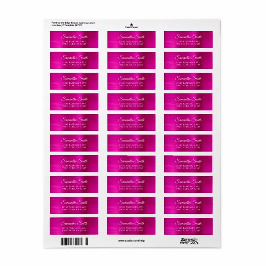 Elegant Script Metallic Hot Pink Etiket (Full Sheet)