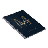 Elegant Script Metallic Navy Blue Gold Monogram Notitieboek (Rechterzijde)
