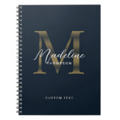 Elegant Script Metallic Navy Blue Gold Monogram Notitieboek (Voorkant)